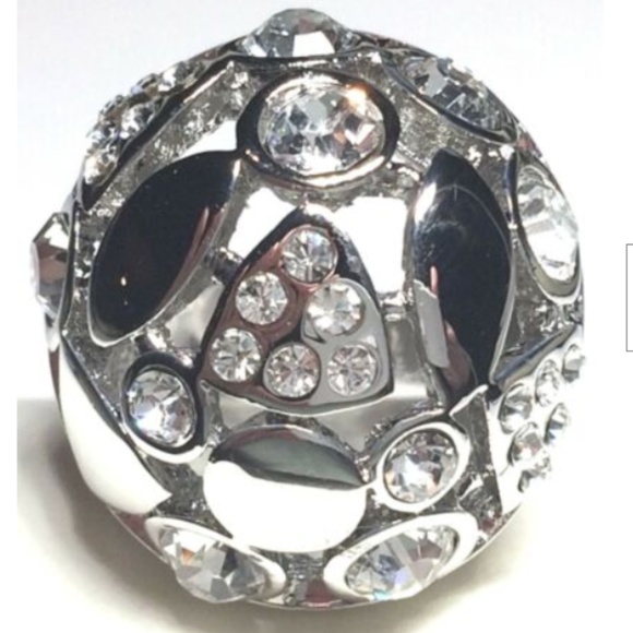 Silver Art Deco Dome Cocktail Ring Size 6 7 8 Rhodium Plated Statement Crystal - Picture 2 of 8